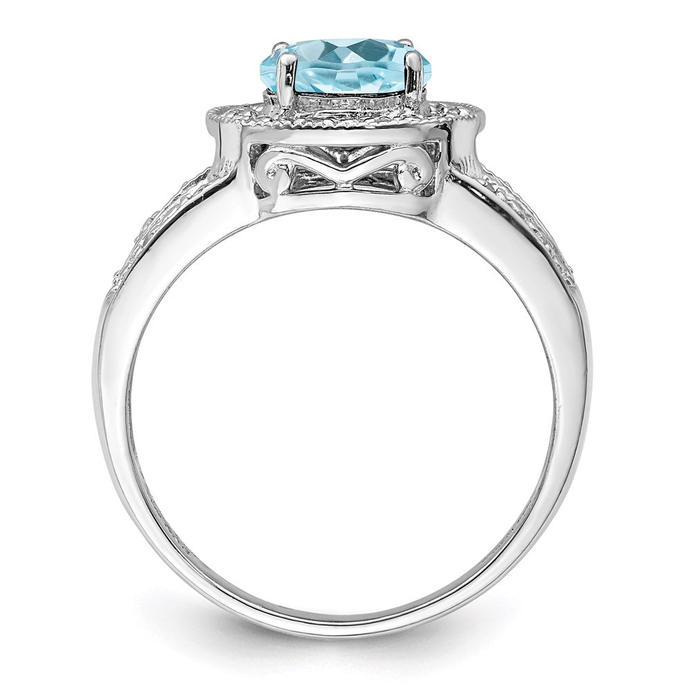 Sterling Silver Rhodium Sky Blue Topaz & Diamond Ring