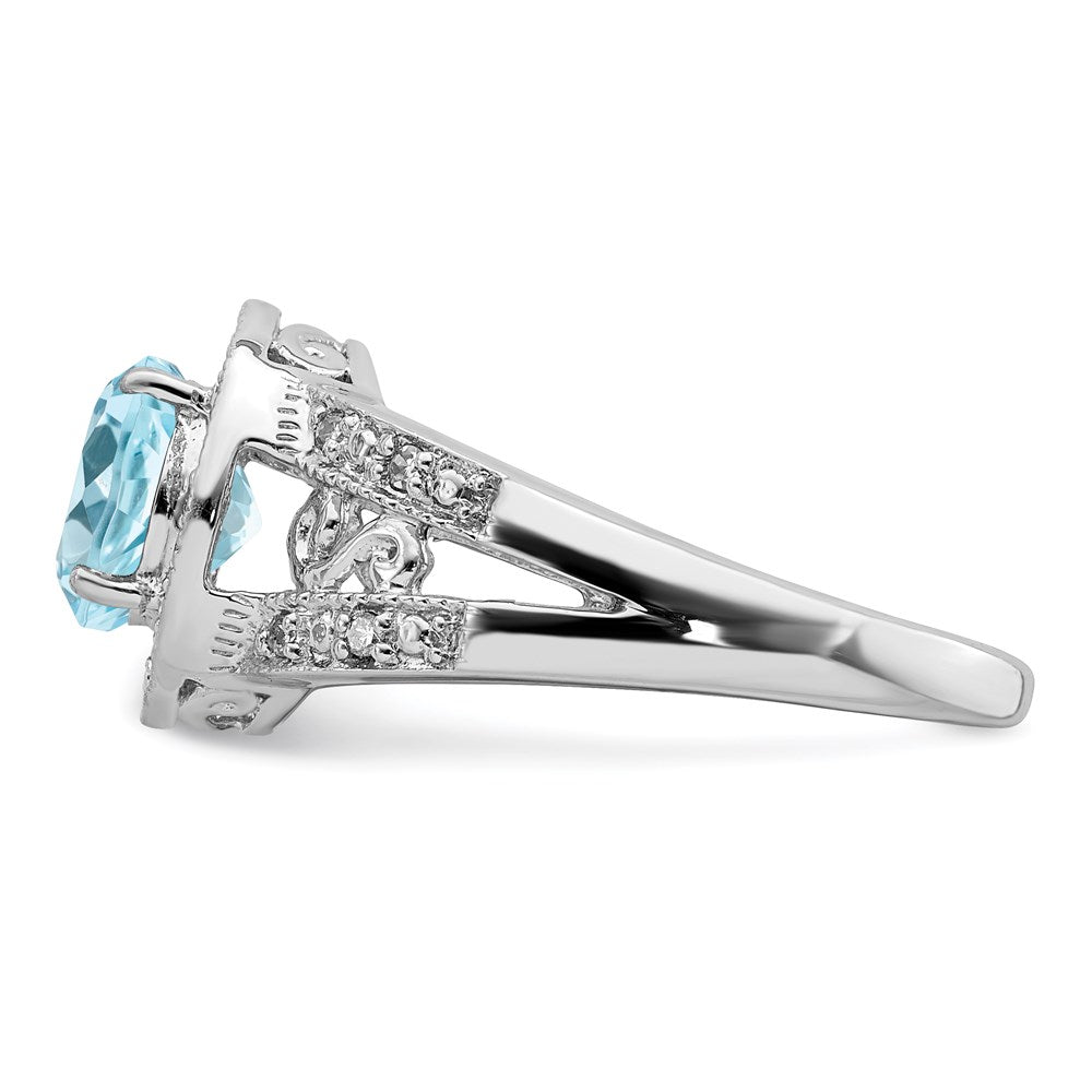 Sterling Silver Rhodium Sky Blue Topaz & Diamond Ring