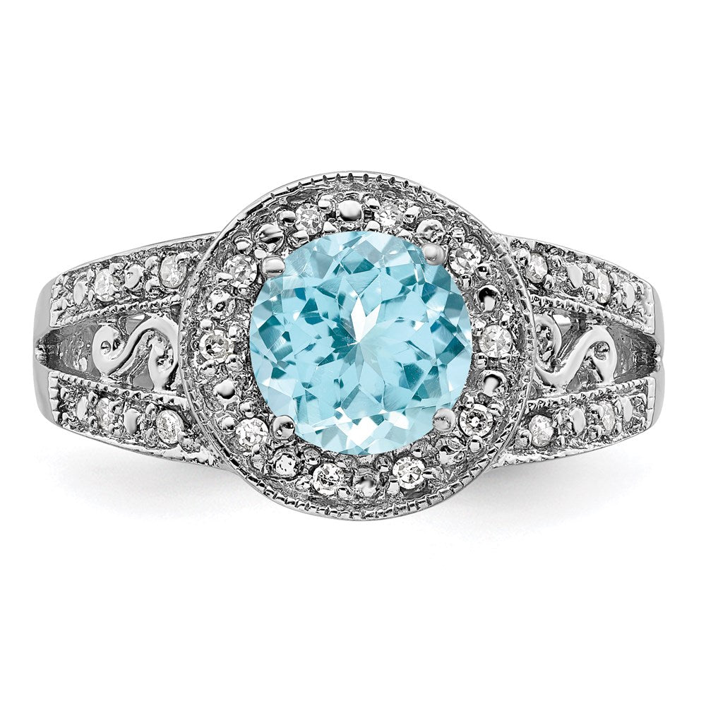 Sterling Silver Rhodium Sky Blue Topaz & Diamond Ring