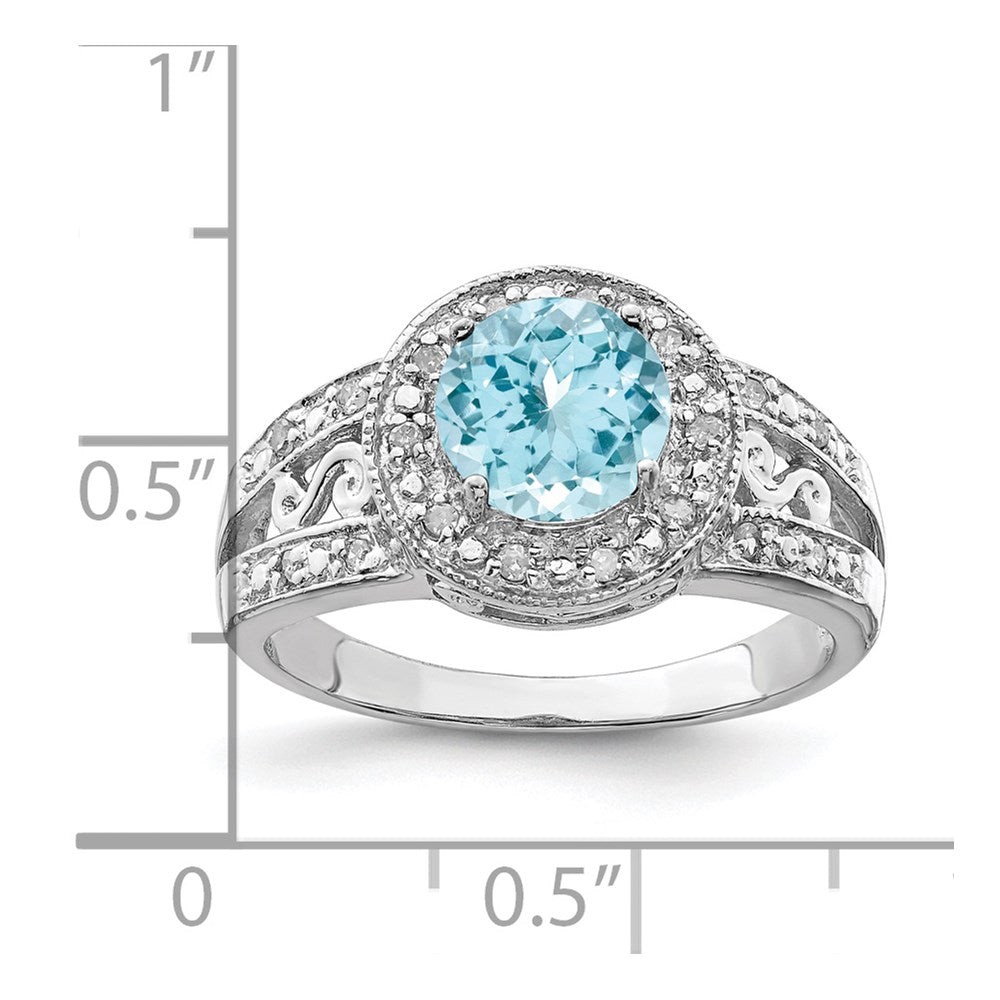 Sterling Silver Rhodium Sky Blue Topaz & Diamond Ring