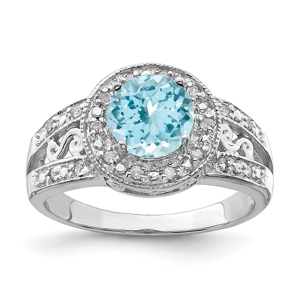 Sterling Silver Rhodium Sky Blue Topaz & Diamond Ring