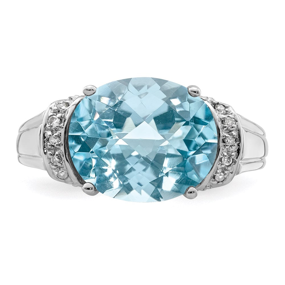 Sterling Silver Rhodium Checker-Cut Sky Blue Topaz & Diamond Ring