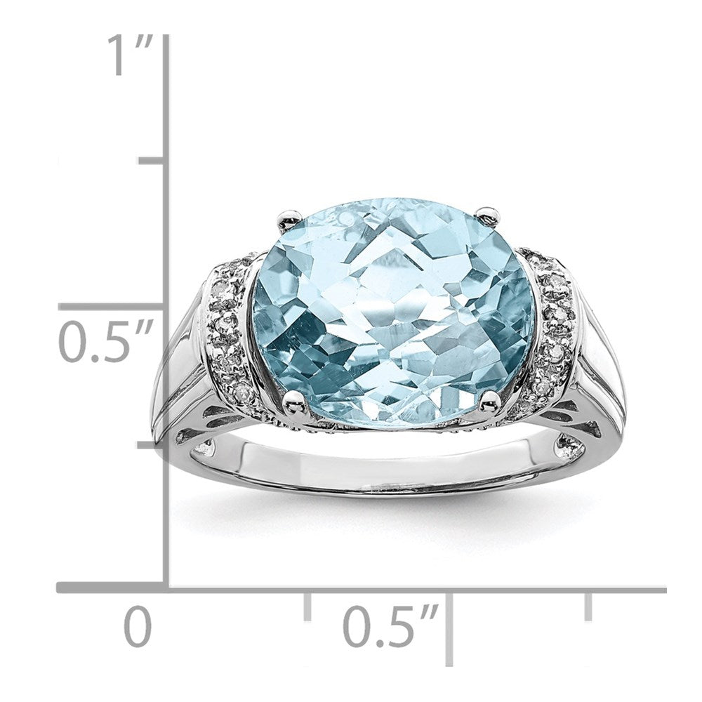 Sterling Silver Rhodium Checker-Cut Sky Blue Topaz & Diamond Ring