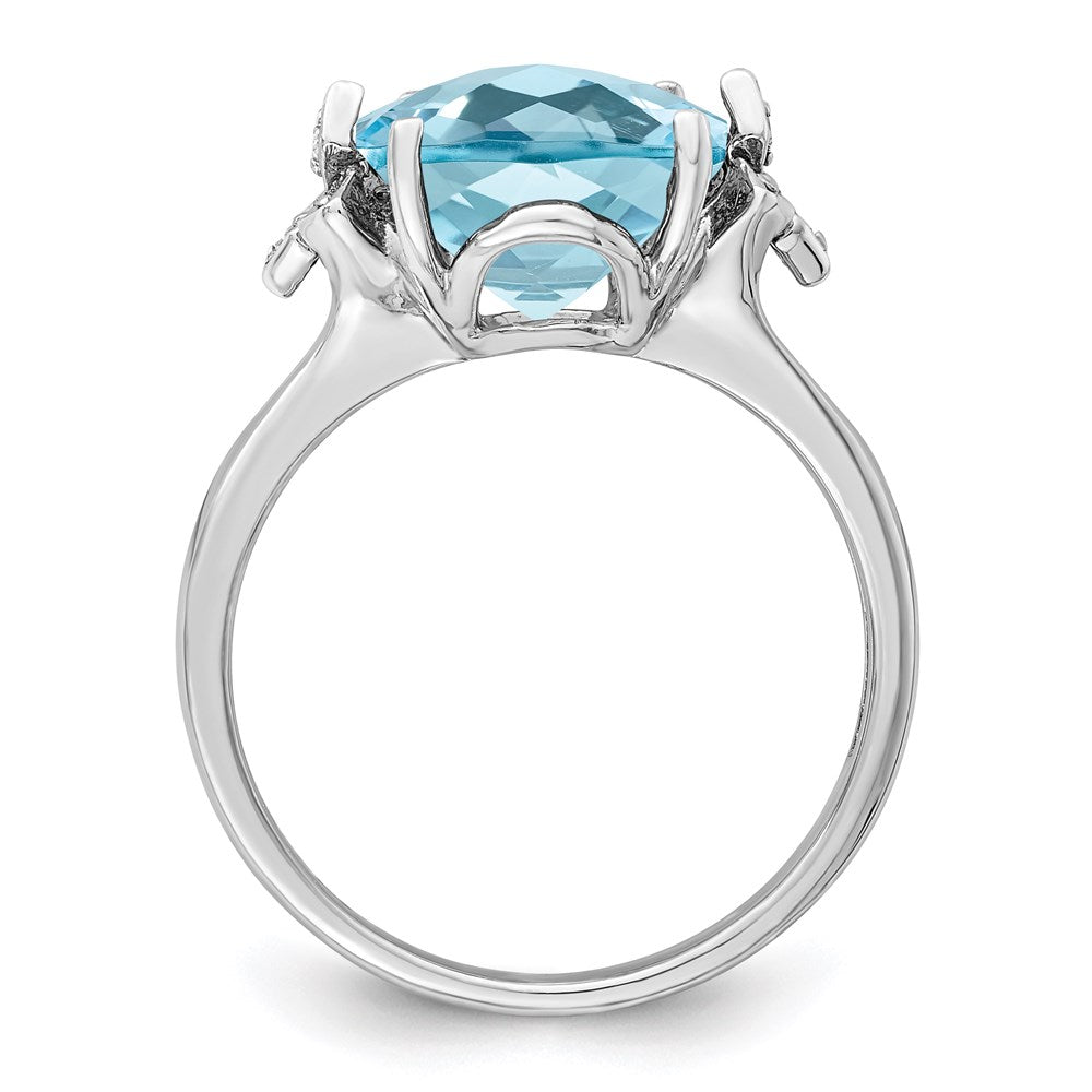 Sterling Silver Rhodium Checker-Cut Sky Blue Topaz & Diamond Ring