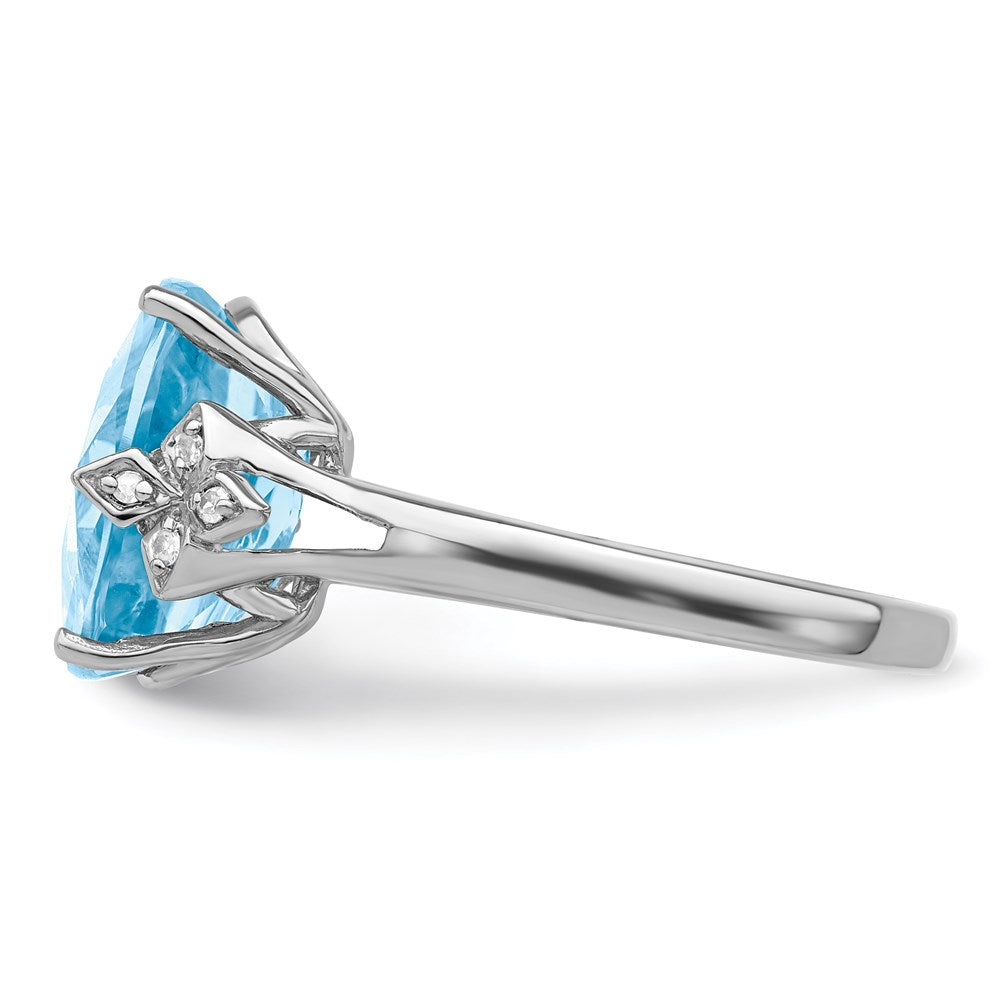 Sterling Silver Rhodium Checker-Cut Sky Blue Topaz & Diamond Ring