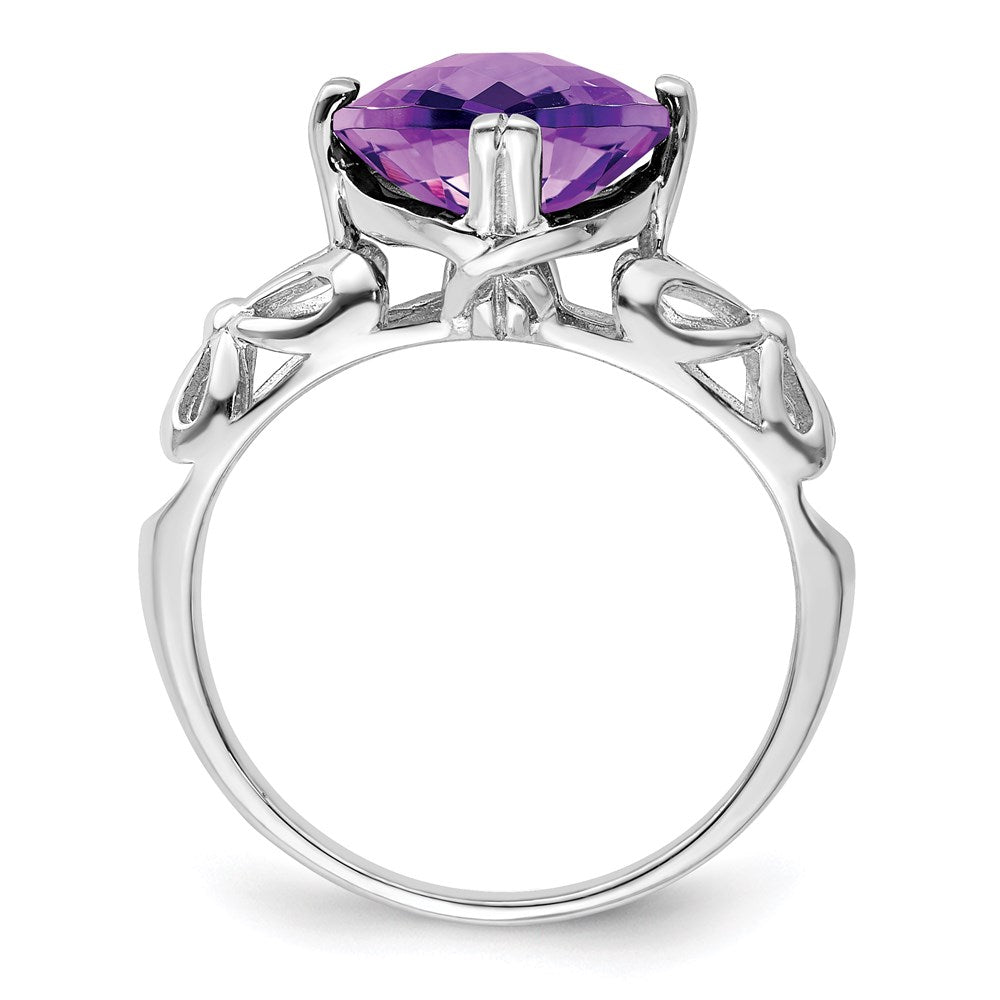 Sterling Silver Rhodium-plated Checker-Cut Amethyst Ring