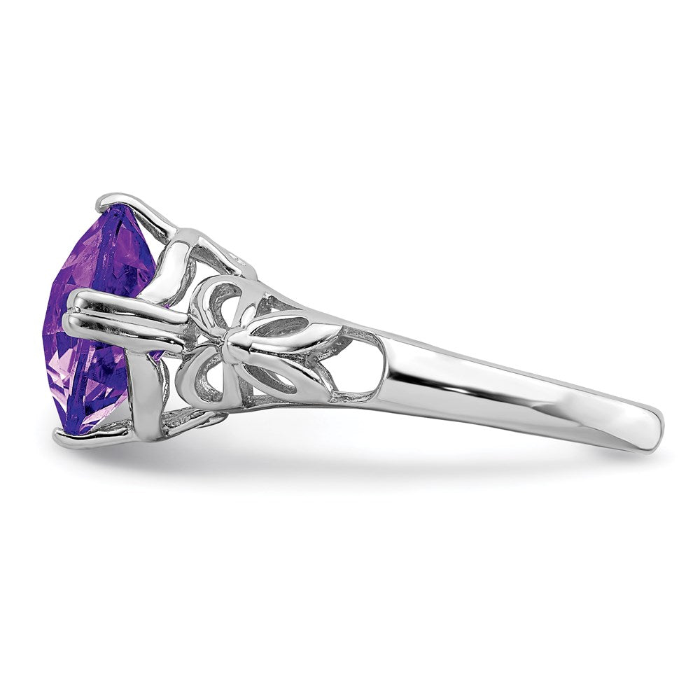 Sterling Silver Rhodium-plated Checker-Cut Amethyst Ring