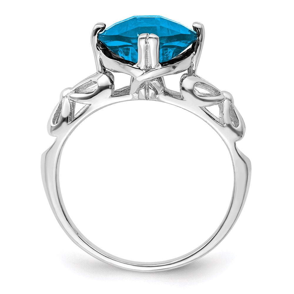 Sterling Silver Rhodium Checker-Cut Blue Topaz Ring