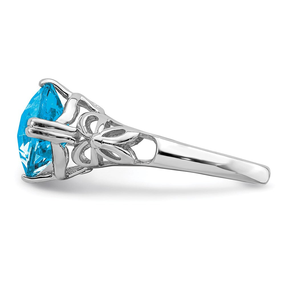 Sterling Silver Rhodium Checker-Cut Blue Topaz Ring