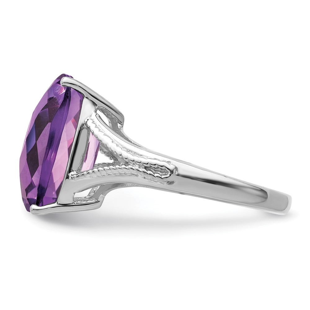 Sterling Silver Rhodium-plated Checker-Cut Amethyst Ring