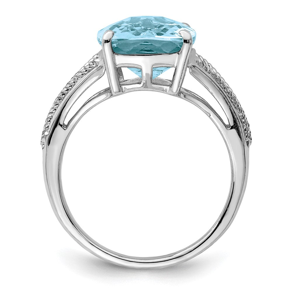 Sterling Silver Rhodium Checker-Cut Sky Blue Topaz Ring