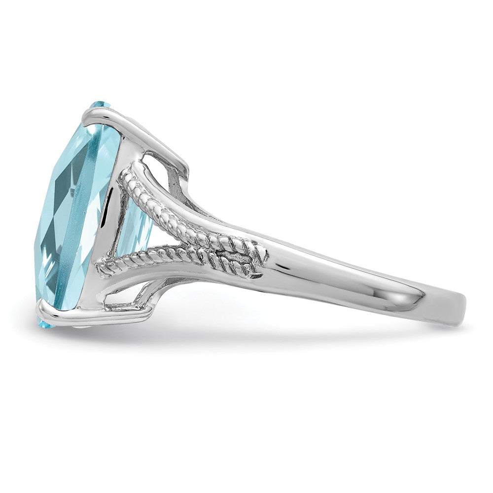 Sterling Silver Rhodium Checker-Cut Sky Blue Topaz Ring