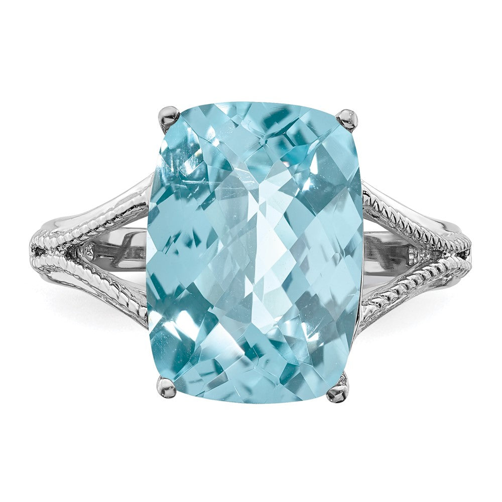 Sterling Silver Rhodium Checker-Cut Sky Blue Topaz Ring