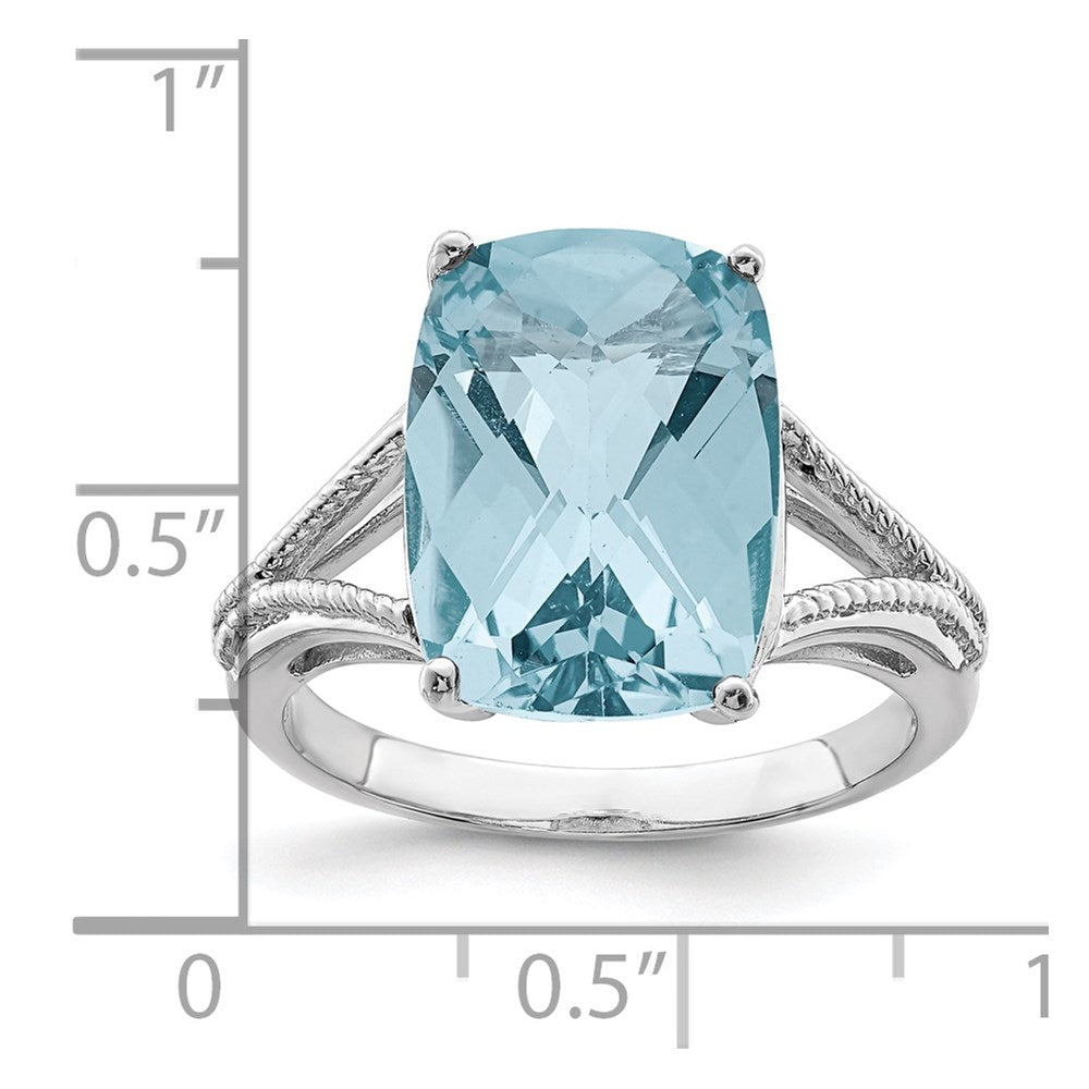 Sterling Silver Rhodium Checker-Cut Sky Blue Topaz Ring