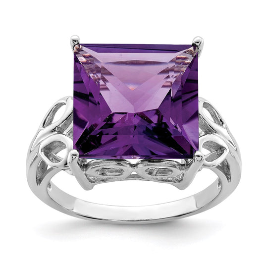 Sterling Silver Rhodium-plated Amethyst Ring