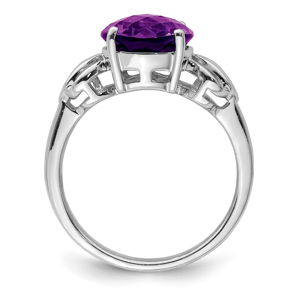 Sterling Silver Rhodium-plated Checker-Cut Amethyst Ring