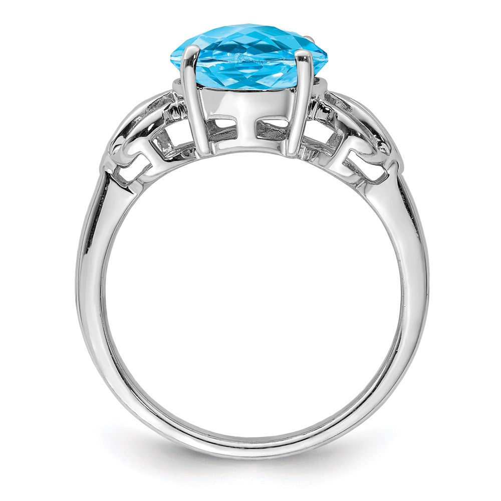 Sterling Silver Rhodium Checker-Cut Blue Topaz Ring