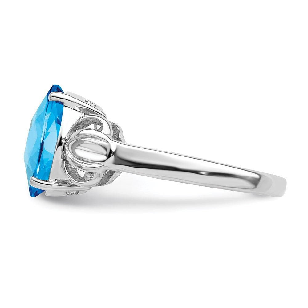 Sterling Silver Rhodium Checker-Cut Blue Topaz Ring