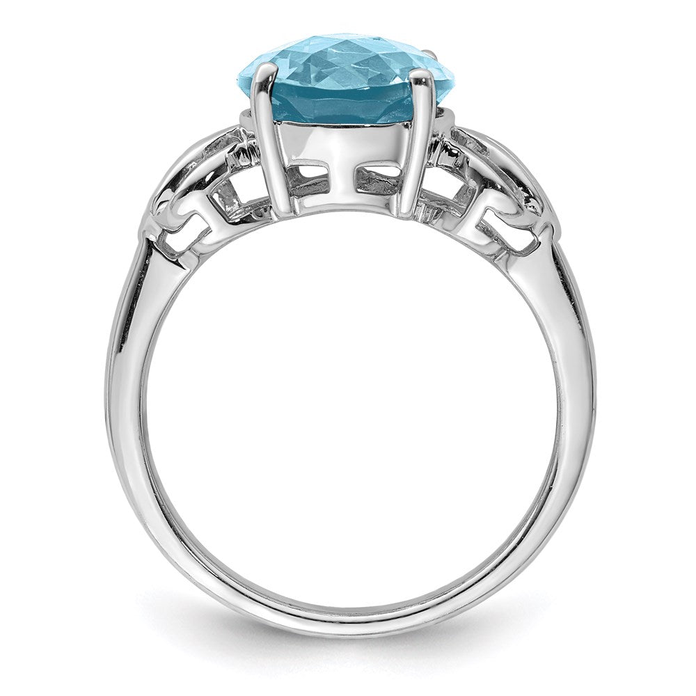 Sterling Silver Rhodium Checker-Cut Sky Blue Topaz Ring