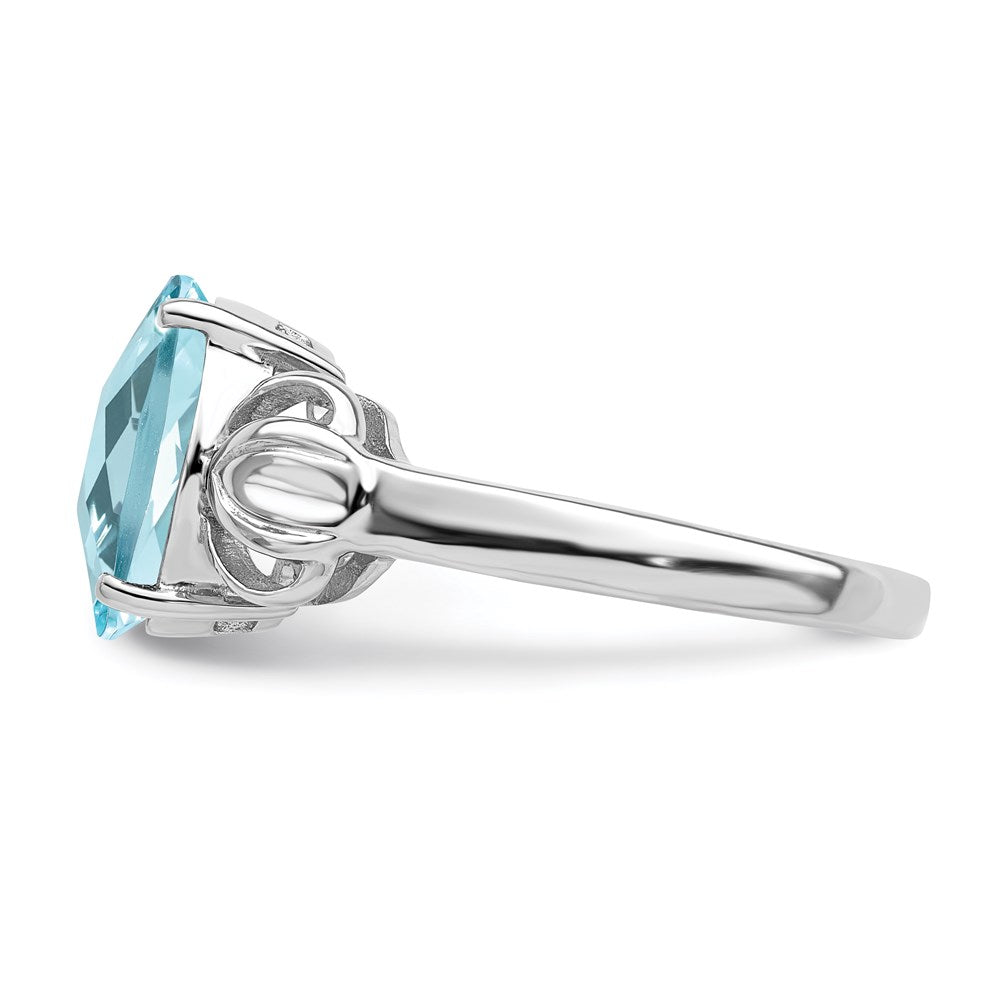 Sterling Silver Rhodium Checker-Cut Sky Blue Topaz Ring