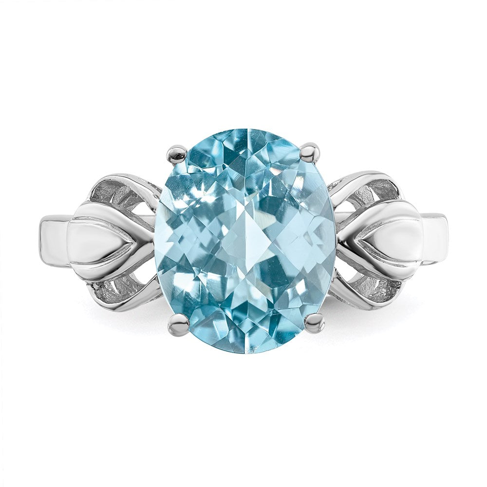 Sterling Silver Rhodium Checker-Cut Sky Blue Topaz Ring