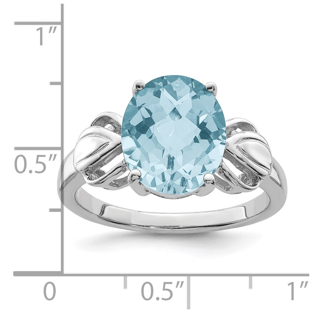 Sterling Silver Rhodium Checker-Cut Sky Blue Topaz Ring