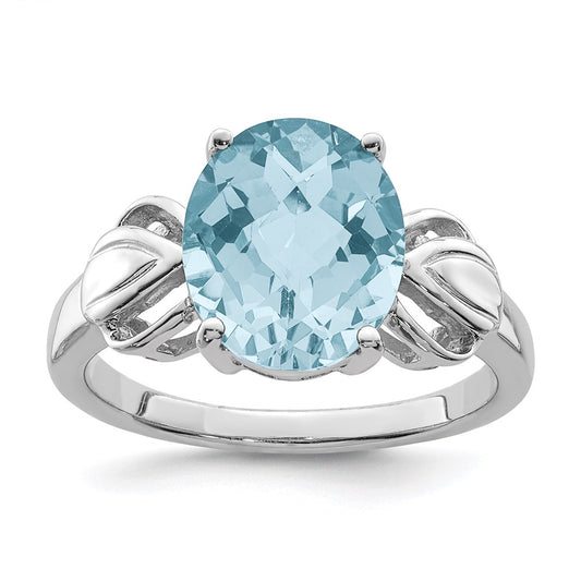 Sterling Silver Rhodium Checker-Cut Sky Blue Topaz Ring