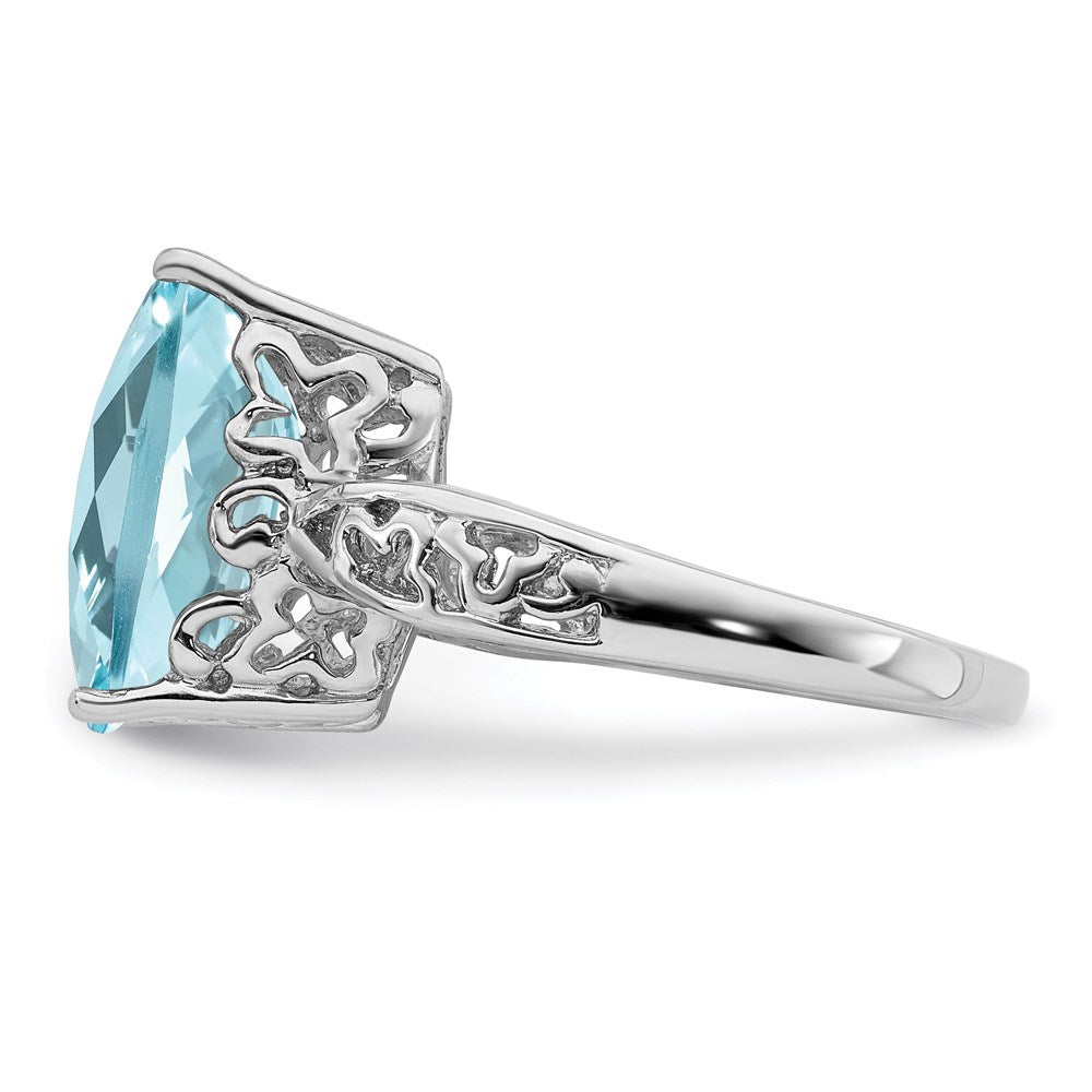 Sterling Silver Rhodium Checker-Cut Sky Blue Topaz Ring