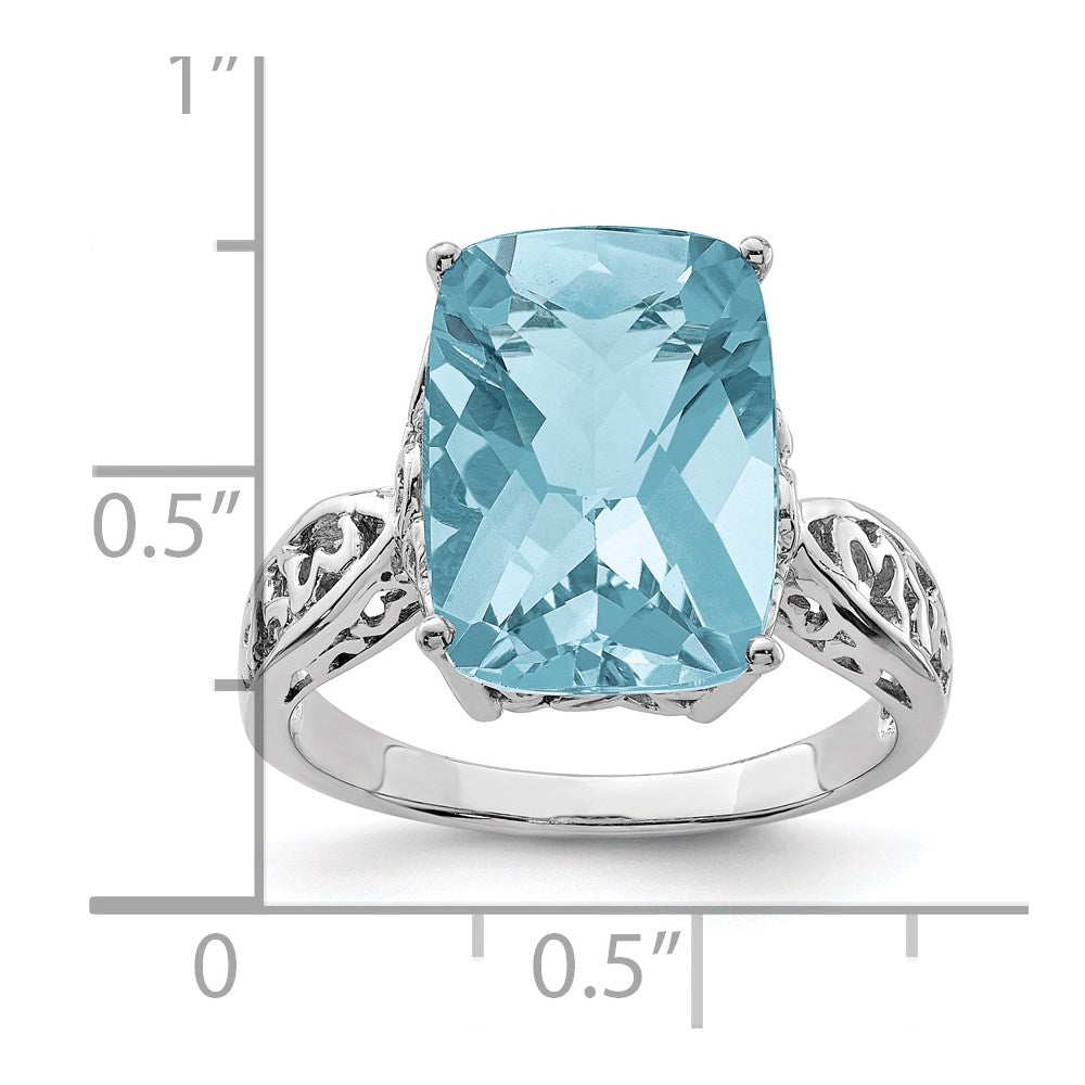 Sterling Silver Rhodium Checker-Cut Sky Blue Topaz Ring