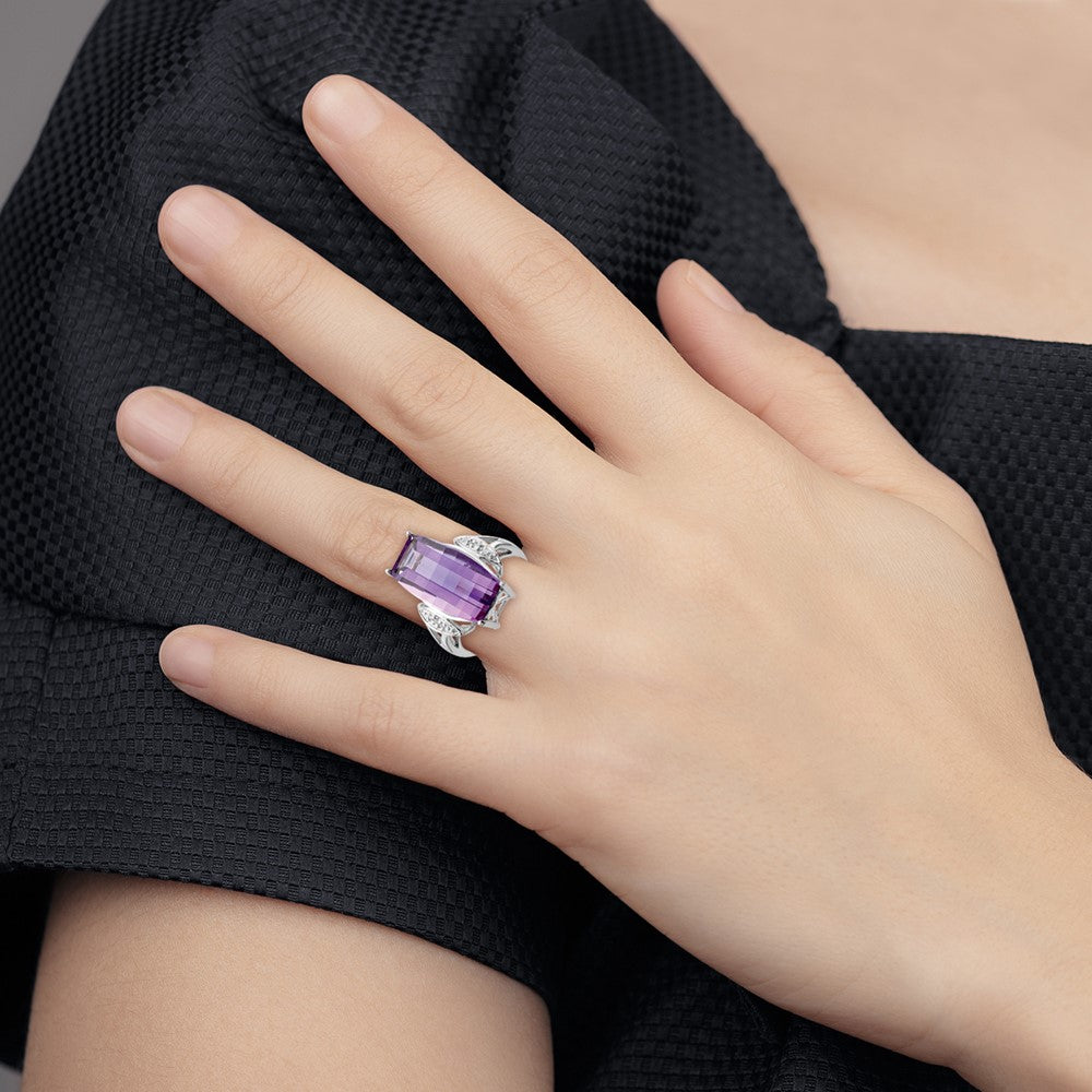 Sterling Silver Rhodium-plated Amethyst & Diamond Ring