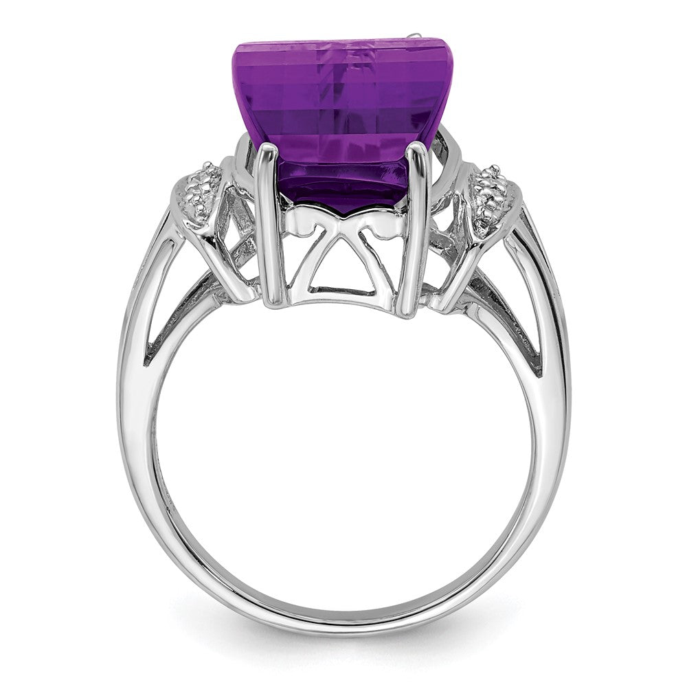 Sterling Silver Rhodium-plated Amethyst & Diamond Ring