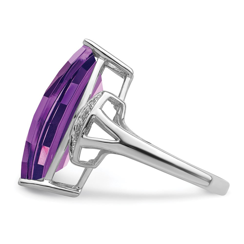 Sterling Silver Rhodium-plated Amethyst & Diamond Ring