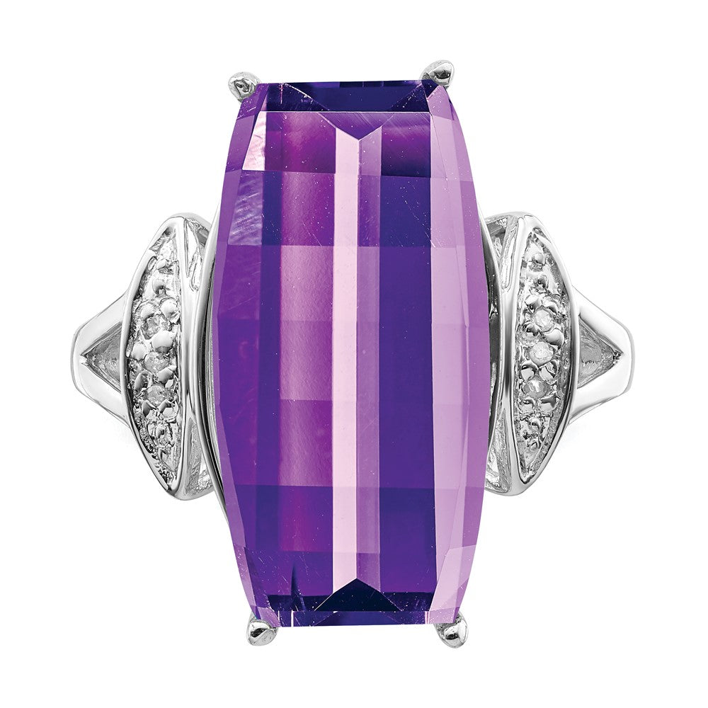 Sterling Silver Rhodium-plated Amethyst & Diamond Ring