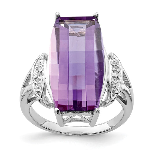 Sterling Silver Rhodium-plated Amethyst & Diamond Ring