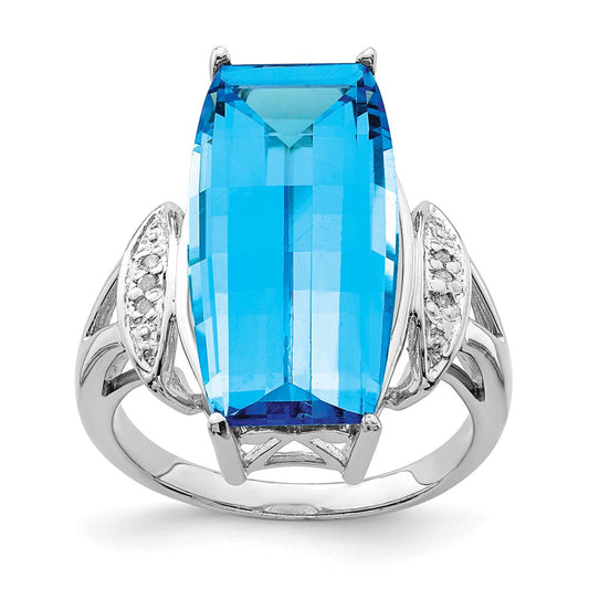 Sterling Silver Rhodium Blue Topaz & Diamond Ring