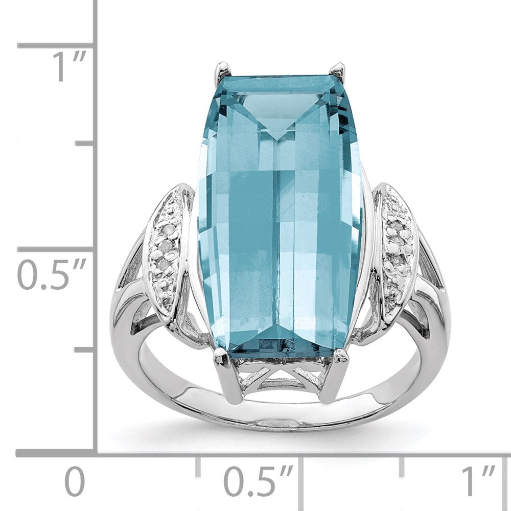 Sterling Silver Rhodium Sky Blue Topaz & Diamond Ring