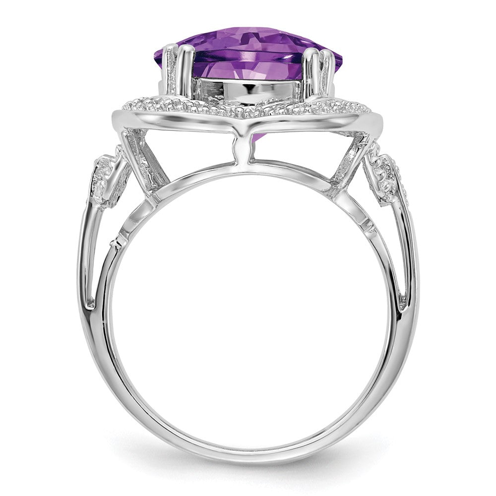 Sterling Silver Rhodium-plated Checker-Cut Amethyst Ring