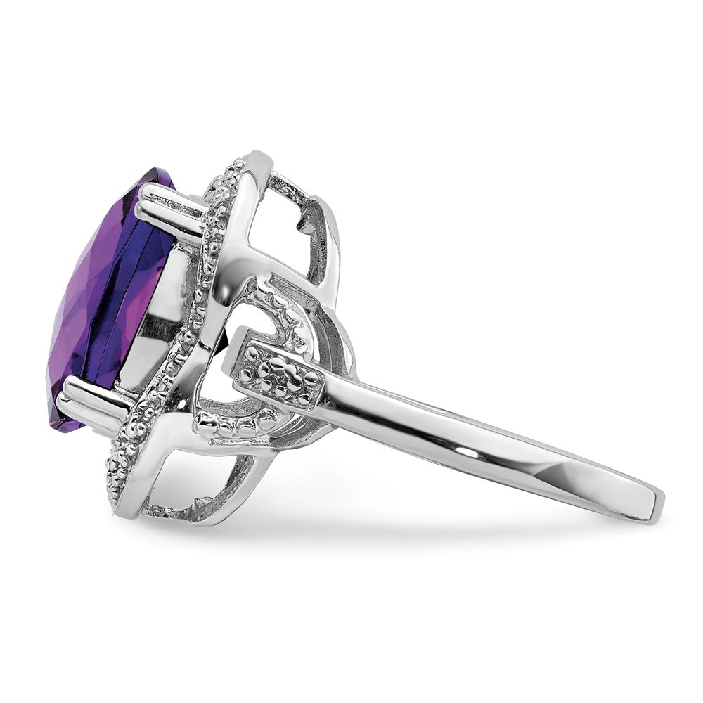 Sterling Silver Rhodium-plated Checker-Cut Amethyst Ring