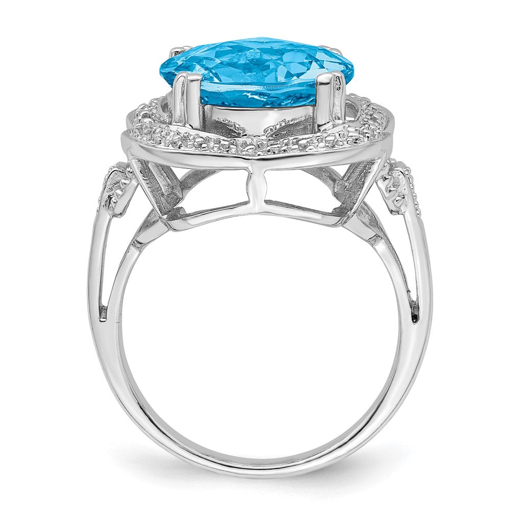 Sterling Silver Rhodium Checker-Cut Blue Topaz Ring