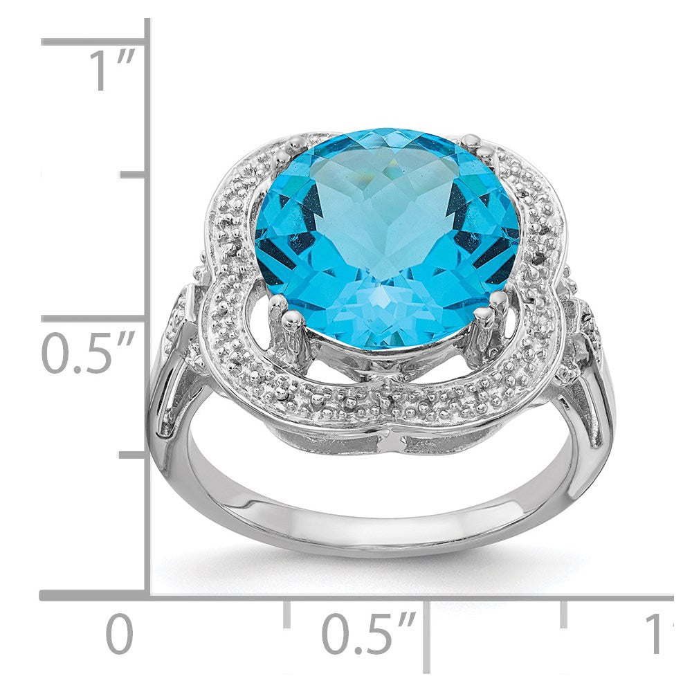 Sterling Silver Rhodium Checker-Cut Blue Topaz Ring