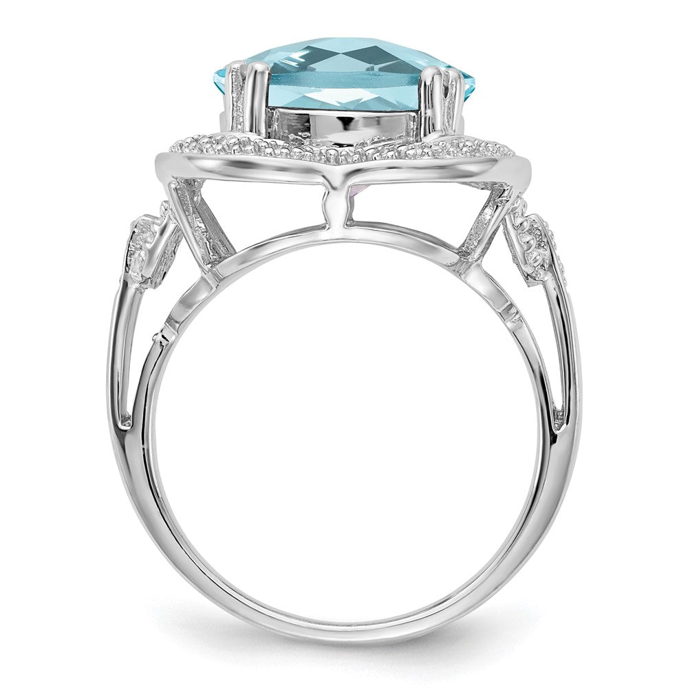 Sterling Silver Rhodium Checker-Cut Sky Blue Topaz Ring