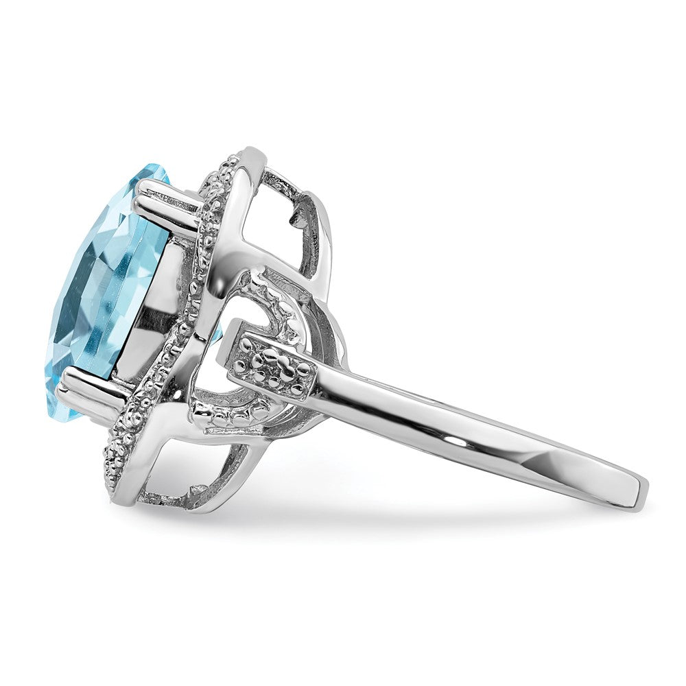 Sterling Silver Rhodium Checker-Cut Sky Blue Topaz Ring