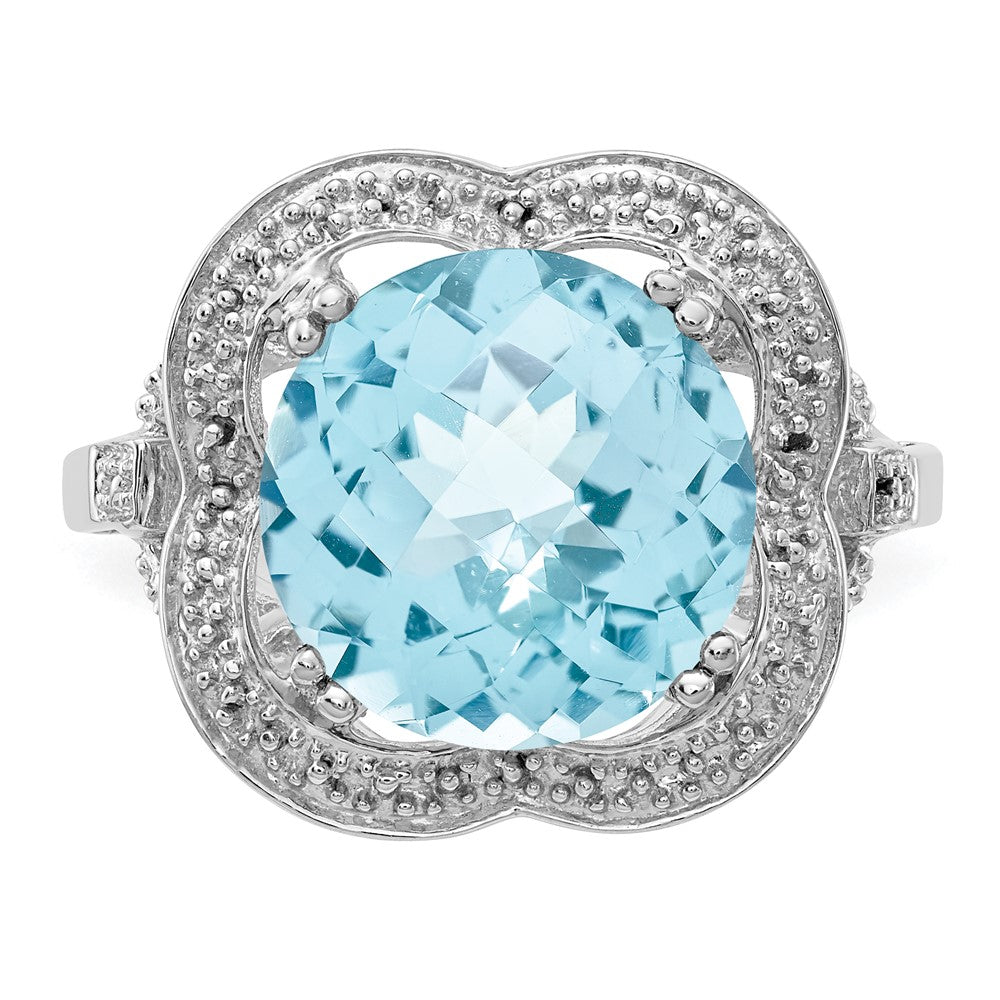 Sterling Silver Rhodium Checker-Cut Sky Blue Topaz Ring