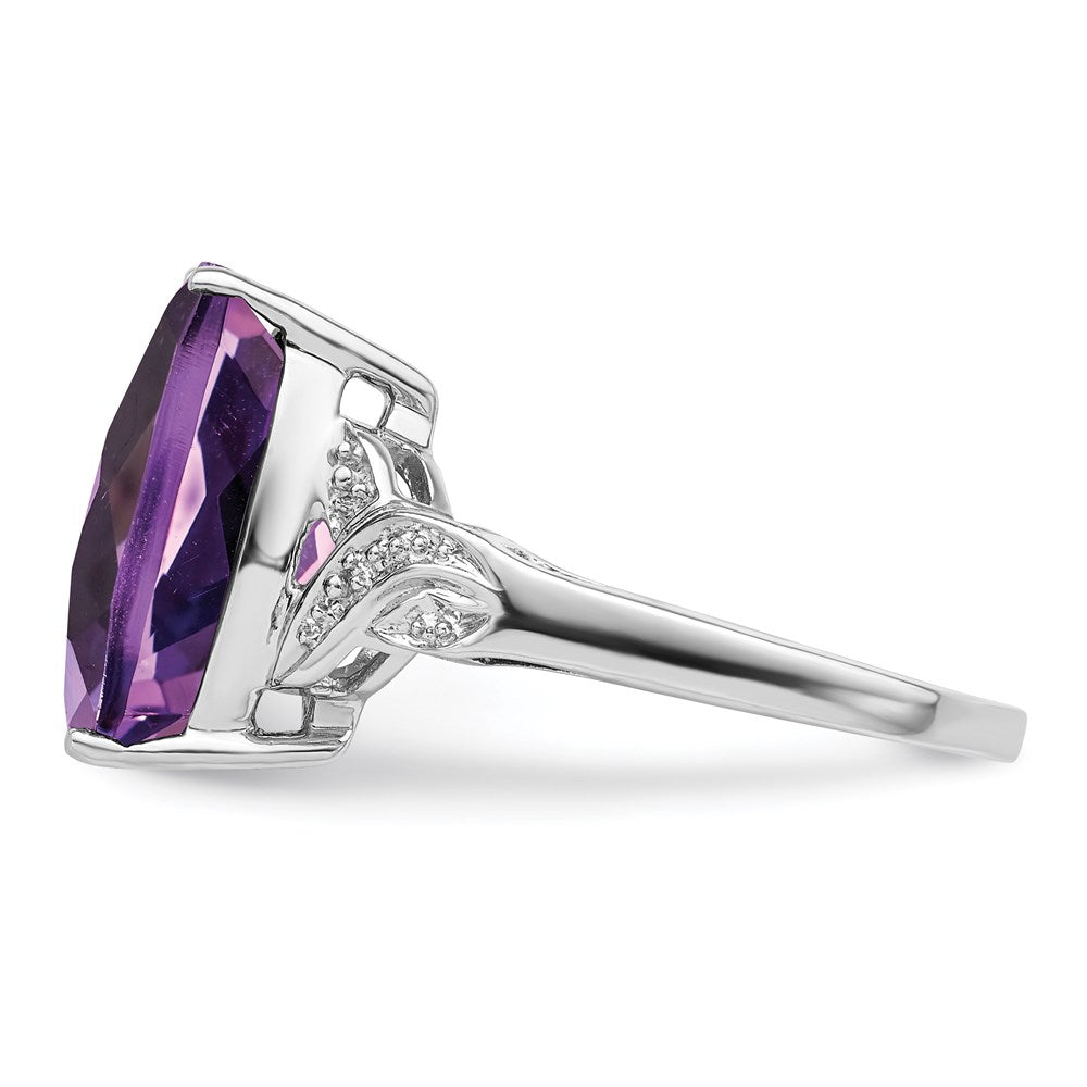 Sterling Silver Rhodium-plated Checker-Cut Amethyst Ring