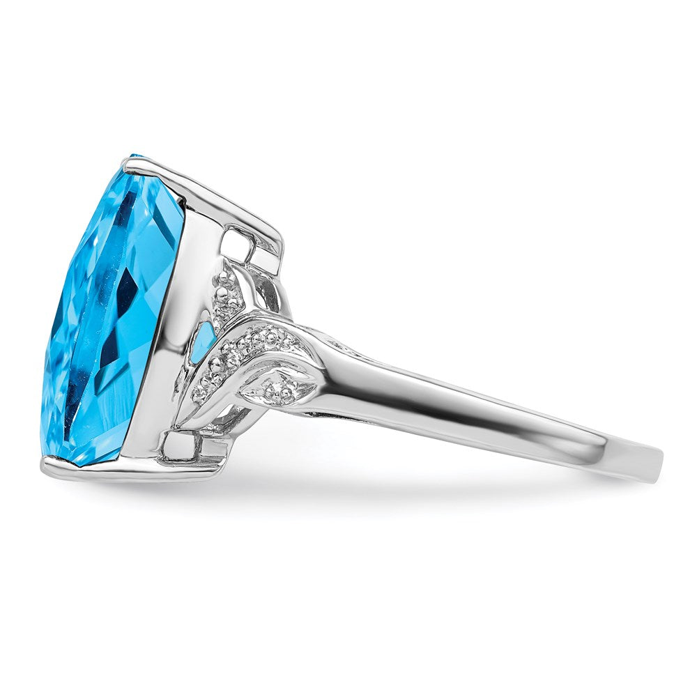 Sterling Silver Rhodium Checker-Cut Blue Topaz Ring