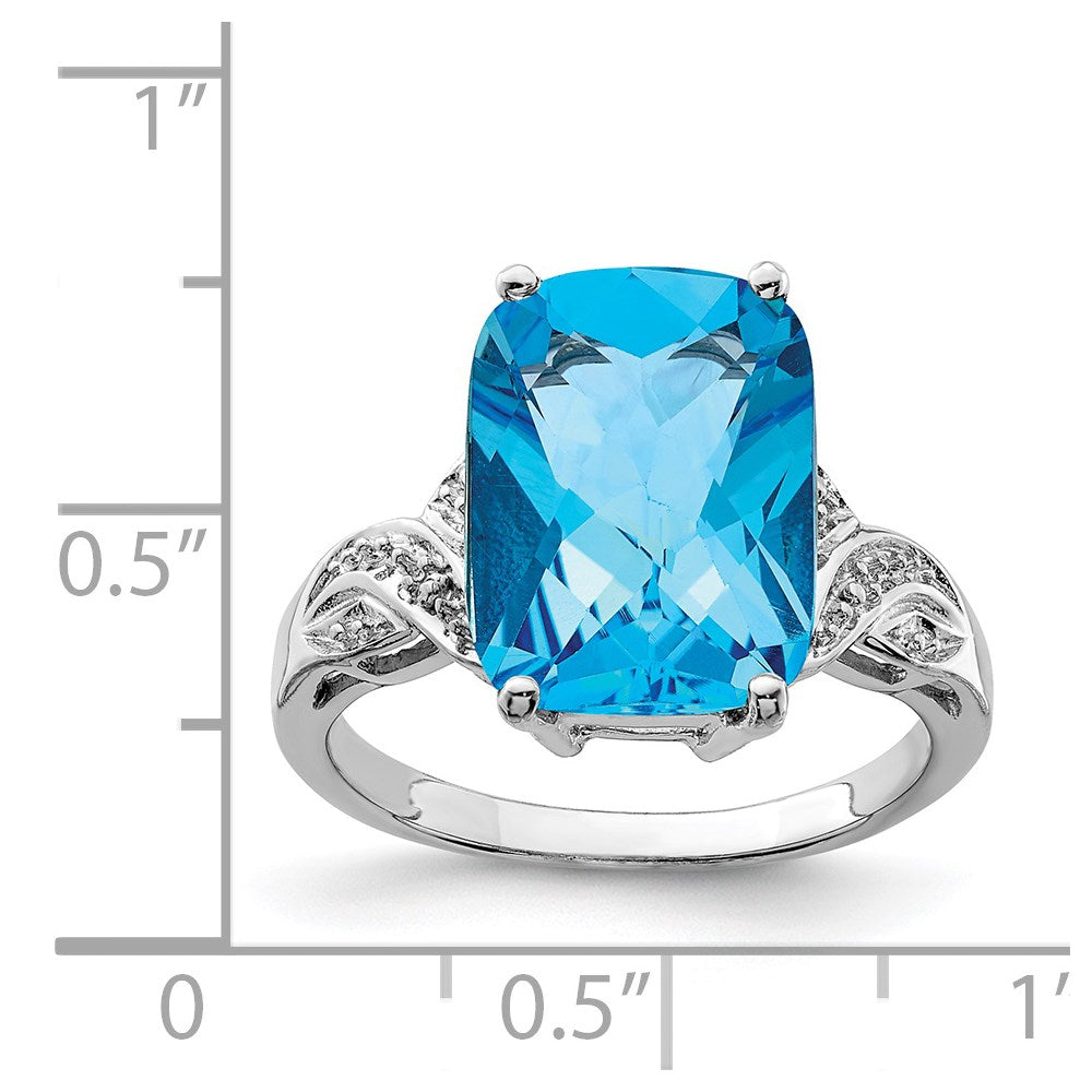 Sterling Silver Rhodium Checker-Cut Blue Topaz Ring