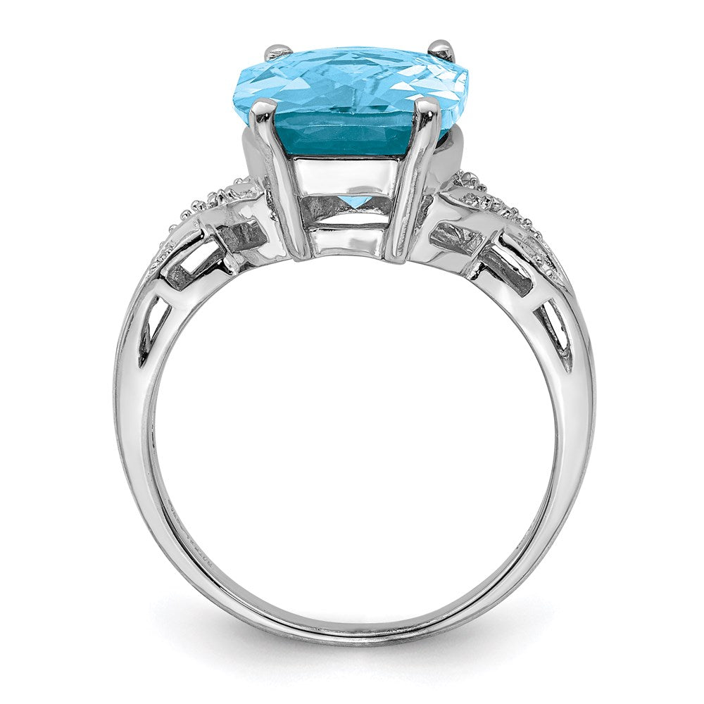 Sterling Silver Rhodium Checker-Cut Sky Blue Topaz Ring