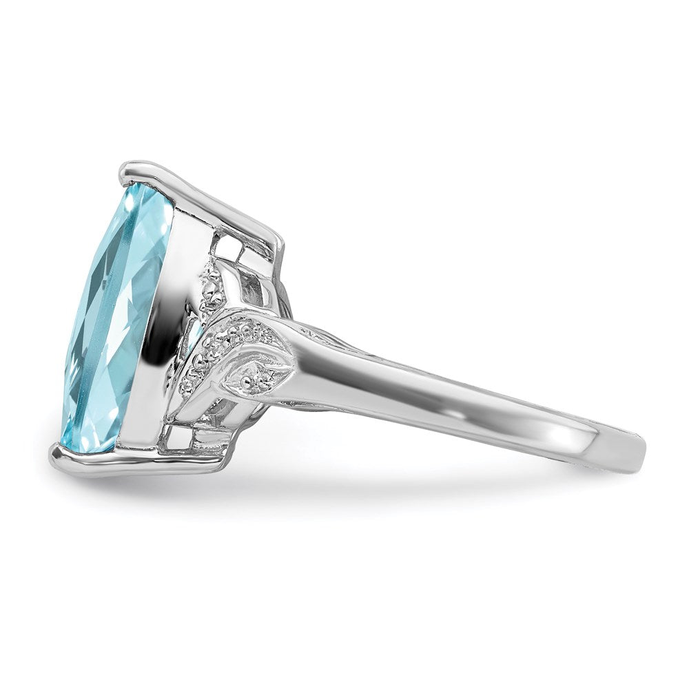 Sterling Silver Rhodium Checker-Cut Sky Blue Topaz Ring