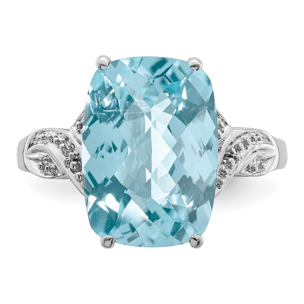 Sterling Silver Rhodium Checker-Cut Sky Blue Topaz Ring