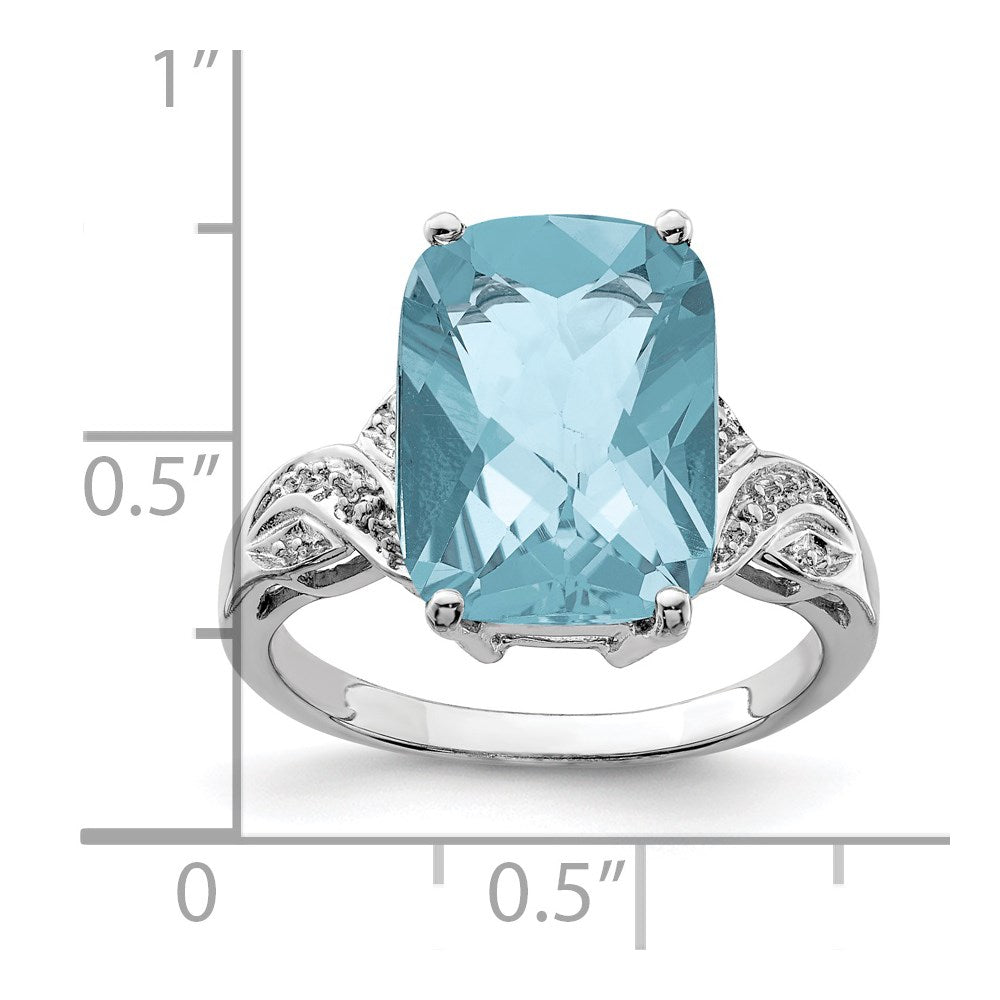 Sterling Silver Rhodium Checker-Cut Sky Blue Topaz Ring